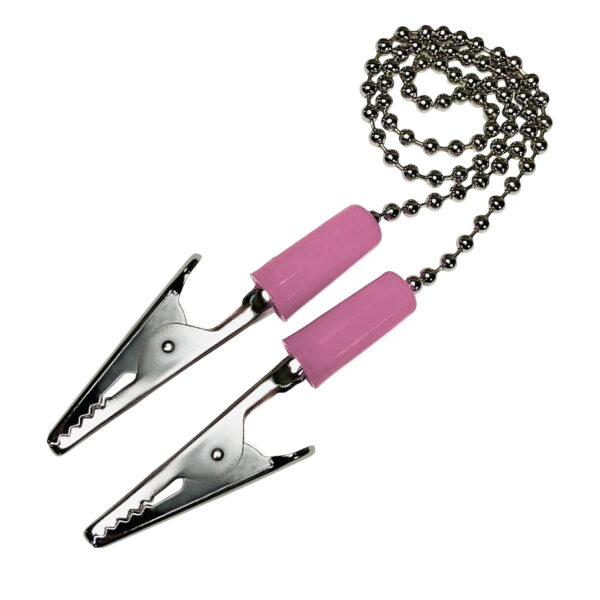 Bib Clips - Dental Napkin Bib Clips with Flexible Ball Chain - Pink 1 F2M041B Dental Bib Clips Ball Chain with Pink Clips F2 Medical Supplies