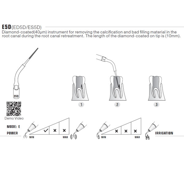 Woodpecker - EMS Compatible Endodontic Scaling Tip - E5D 5 Woodpecker E5D Ultrasonic Endo Tip Usage F2 Medical Supplies