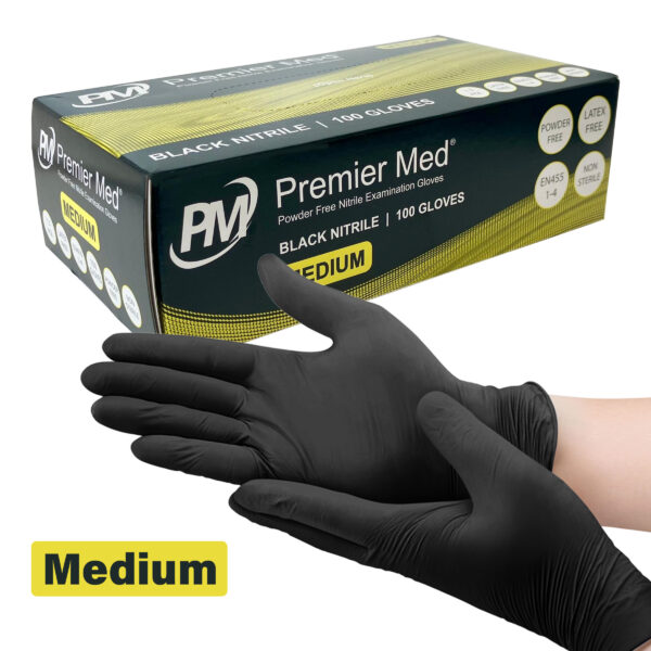 Medium - Black Premier Med Nitrile Gloves (100)