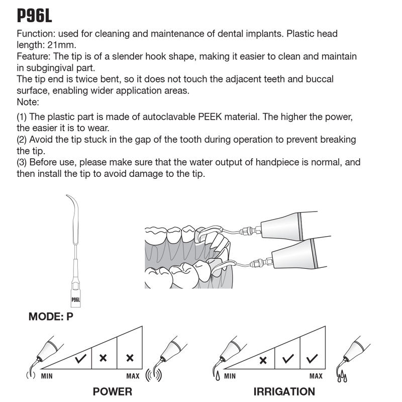 Woodpecker / EMS Compatible Implant Scaler Tip - P96L