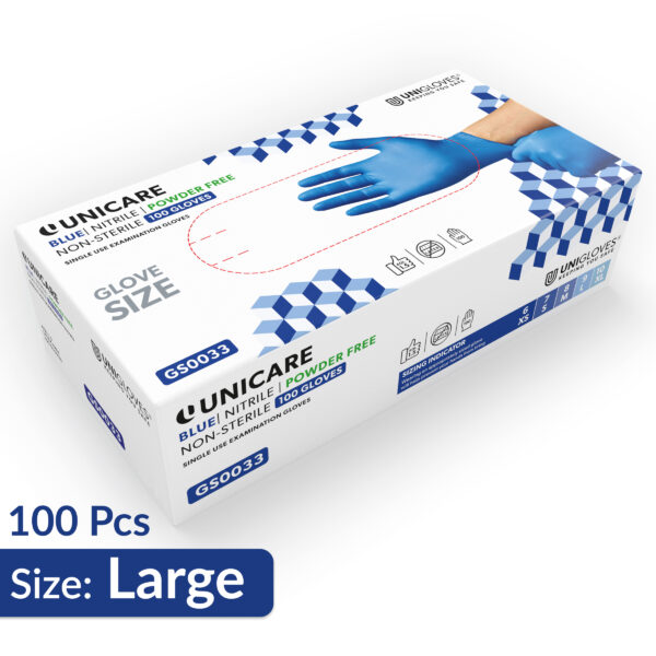 Unigloves Unicare Blue Nitrile Gloves 100pcs LARGE