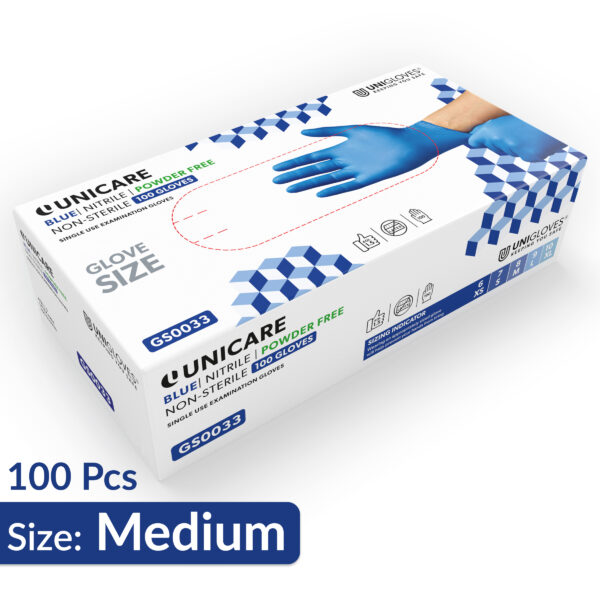 Unigloves Unicare Blue Nitrile Gloves 100pcs MEDIUM