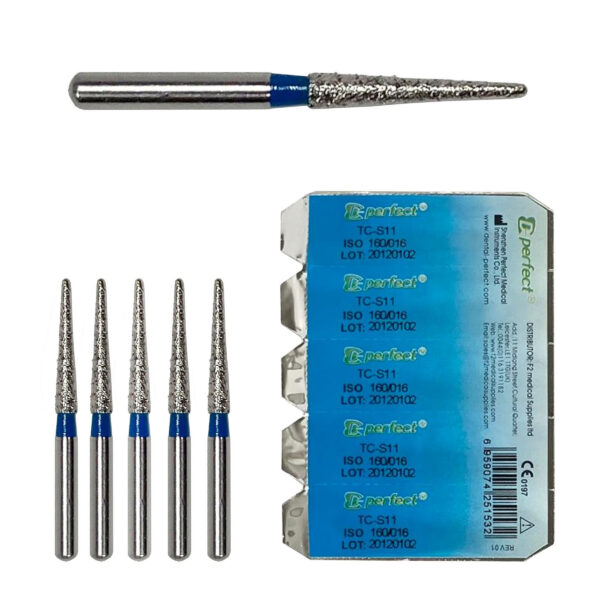 Dental Perfect Diamond Burs- Taper Conical End Short Shank TC-S11 Standard Grit - ISO: 160/016 1 Endo Perfect Diamond Burs TC S11 F2M158S F2 Medical Supplies