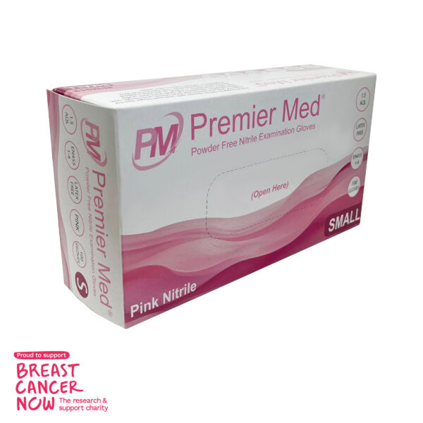 PM012 PremierMed Pink Nitrile Gloves 100pcs Supporting Breat Cancer Now Small .2