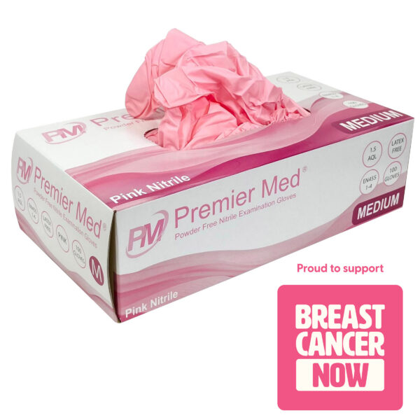 PM013 PremierMed Pink Nitrile Gloves 100pcs Medium TN