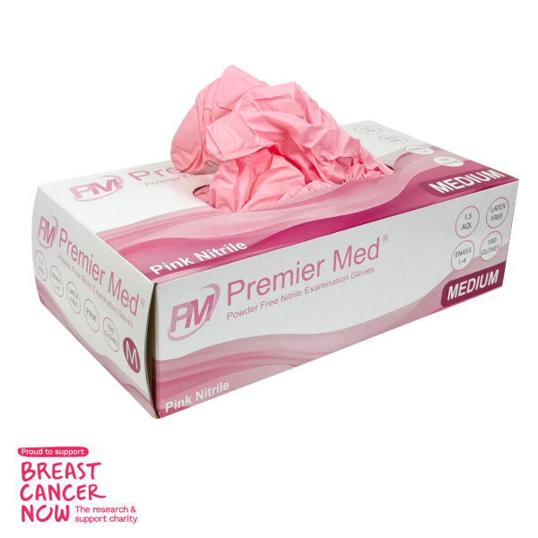 PM013 PremierMed Pink Nitrile Gloves 100pcs Supporting Breast Cancer Now Medium .2