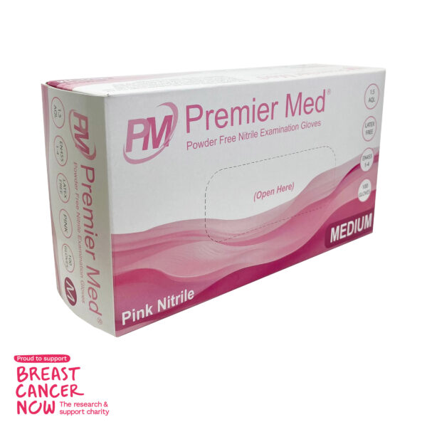 PM013 PremierMed Pink Nitrile Gloves 100pcs Supporting Breast Cancer Now Medium .3