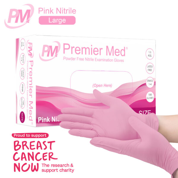 Premier Med Pink Nitrile Gloves (100pcs) - Large 1 PM014 PremierMed Pink Nitrile Gloves 100pcs BCN Large .1