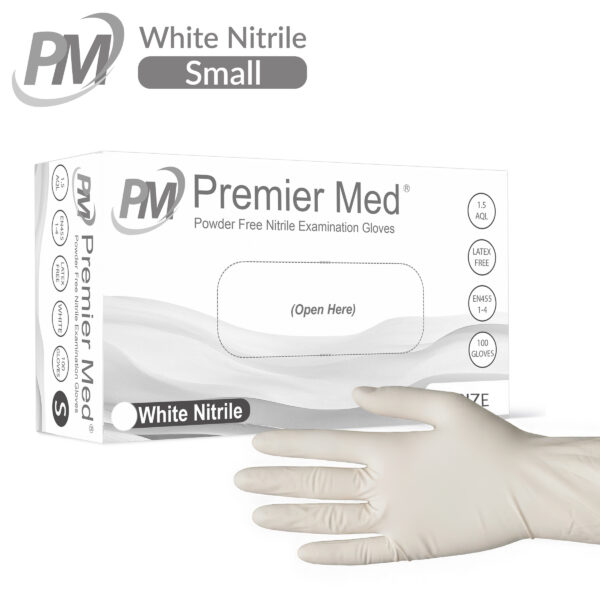 PM017 PremierMed White Nitrile Gloves 100pcs Small