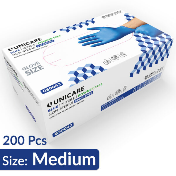 Unigloves Unicare Blue Nitrile Gloves 200pcs MEDIUM