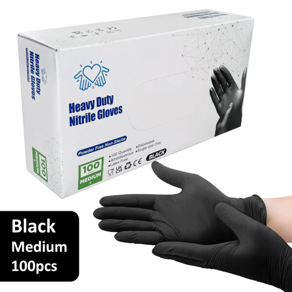 Heavy Duty Black Nitrile Gloves 100pcs - Medium (8)
