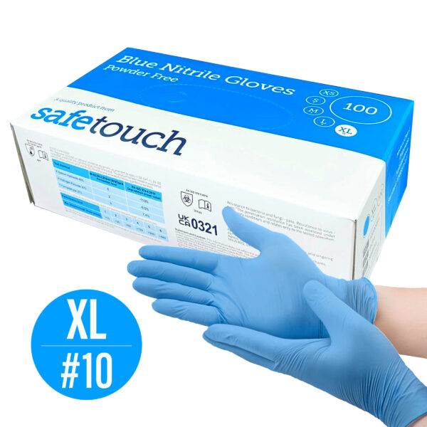 SafeTouch Blue Nitrile Gloves 100pcs - Size Extra Large (XL) 1 SafeTouch Blue Nitrile Gloves Size XL Extra Large Gloves XL