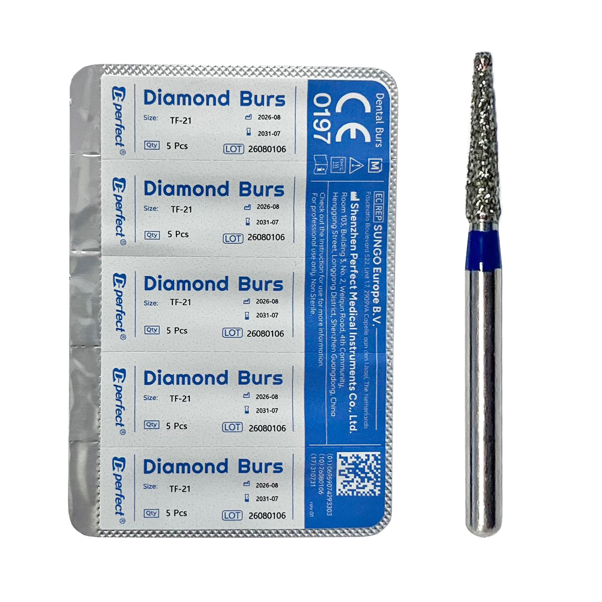 Taper Flat End Diamond Burs TF:21 - Standard Grit 1 Taper Flat End Diamond Burs TF:21 - Standard Grit